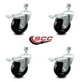thumbnail image 2 of 4 Inch Hard Rubber Swivel 12mm Threaded Stem Caster Set Total Lock Brake SCC, 2 of 2