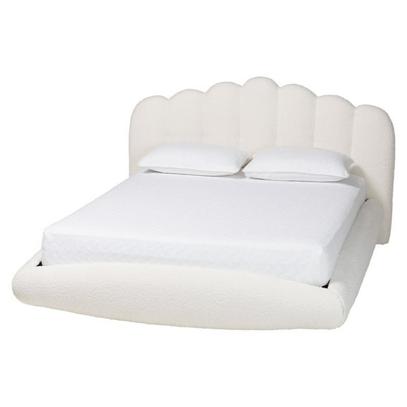 Baxton Studio Grenier Modern Cream Boucle Fabric Queen Size Floating Bed