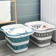 thumbnail image 2 of Large Collapsible Wall-Mounted Laundry Basket with Hanging Handle, Heavy-Duty Plastic Clothes Hamper, Space-Saving Foldable Storage Bin for Bathroom Bedroom Laundry Room, White & Light Blue, 2 of 11