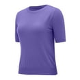 thumbnail image 5 of Purple Juniors Tops, Short Sleeve Lightweight Button Down Shirt Women, Polyester Athletic Tops, Women's Round Neck d Loose T Shirt With A Knit Bottom Top, 5 of 9