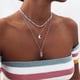 thumbnail image 2 of Bohemia Style Alloy Three-layer Necklace Moon Pink Crystal Pendant Women Dress Accessories, 2 of 5