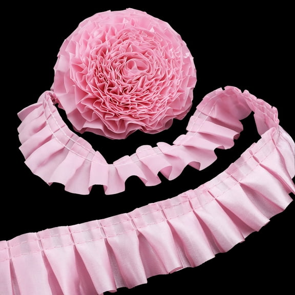 Ruffle Pleated Lace Trim Satin Ribbon Gather Ruffle Edge for Applique Sewing Crafts,Christmas, Home Decoration(pink)