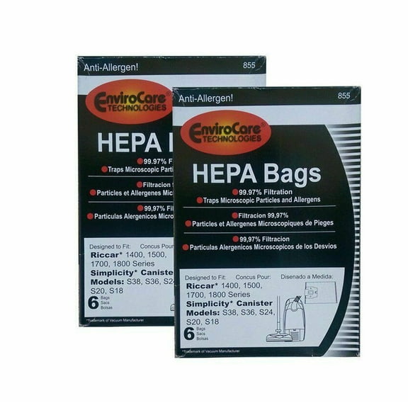 Replacement Part For Riccar, Simplicity (12) 855, RHH-6, 14, 18 Type H Vacuum Allergen Paper Bags
