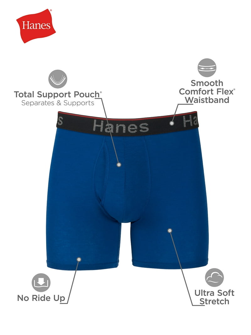 Boxer No Ride Up Hanes Ultimate Men's Total Support Pouch Long Leg Boxer Brief, Assorted Dyed, Large In | Whizz Boxer Briefs Taglia Large No Ride Up