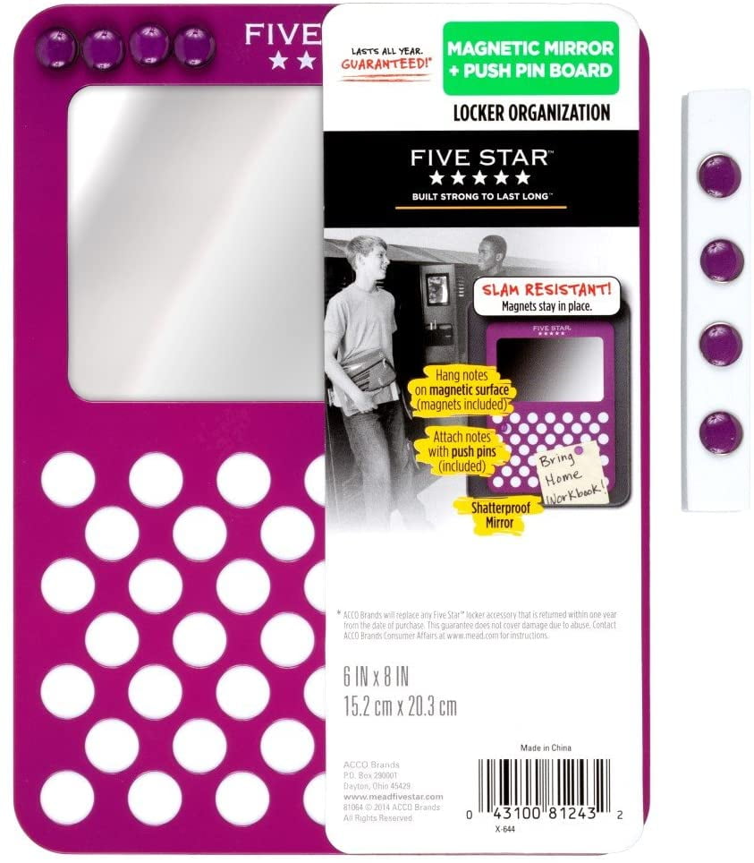 Magnetic White with Berry Pink/Purple Pocket 72618 Locker Storage Pocket with Dry Erase Surface Five Star Locker Accessories