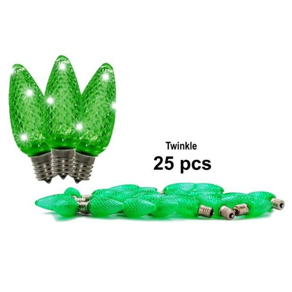 Queens of Christmas  C7 Twinkle Dimmable SMD LED Retrofit Bulbs, Green - Pack of 25