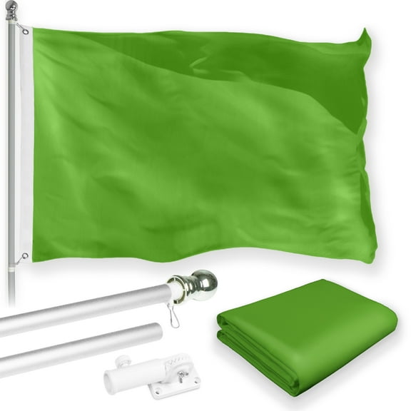 G128 Combo Pack: 6 Feet Tangle Free Spinning Flagpole (Silver) Solid Lime Green Flag 3x5 ft Printed 150D Brass Grommets (Flag Included) Aluminum Flag Pole