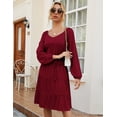 thumbnail image 6 of Women's Puff Sleeve Babydoll Dresses Long Sleeve V Neck Ruffle Flowy Party Midi Dress Black, 6 of 9