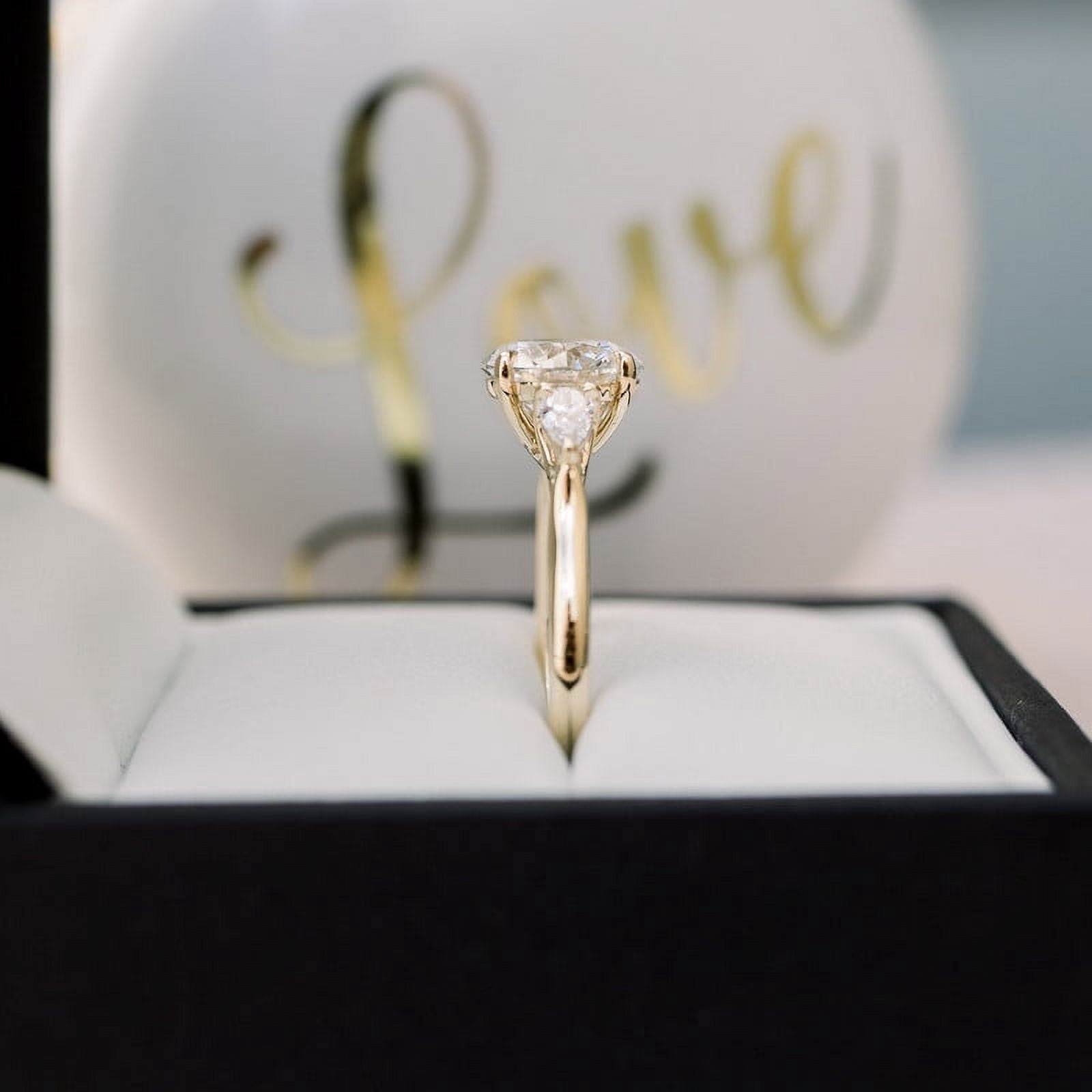 SOLITAIRE JEWELS 2.00CT Round Cut Moissanite 3 Stones Engagement Ring for Women Solid 10k Yellow Gold