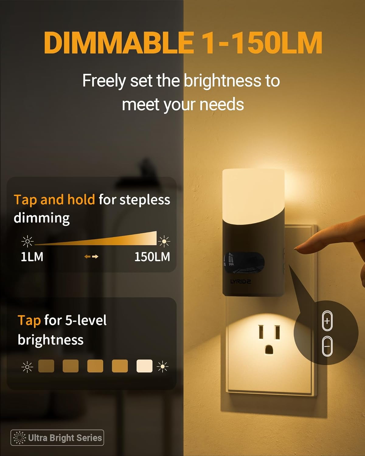 LED Night Lights Plug into Wall with Motion Sensor, 1-150LM Dimmable Plug-in Nightlight Indoor for Bedroom, Bathroom, Hallway, Stairs, Pet House, Toilet, 2 Pack