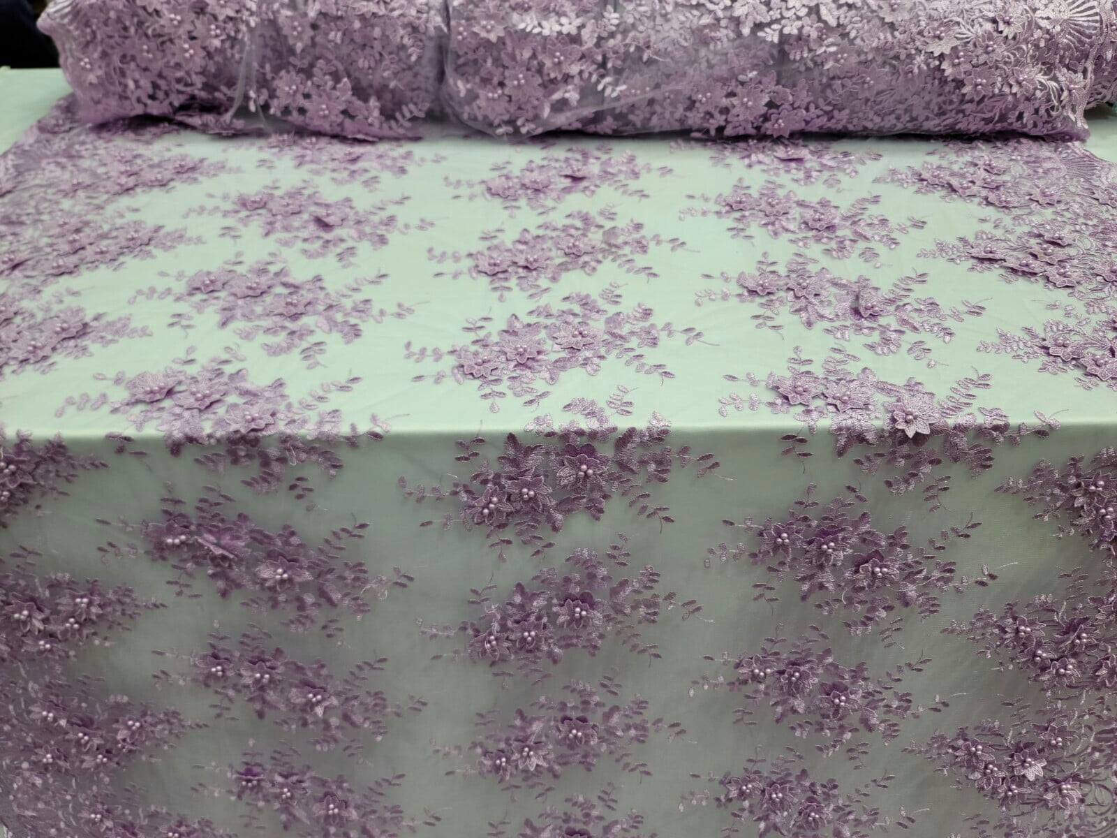 3d Lace Lavender Embroidery Pearls 3d Floral Flowers Fabric By The Yard Prom Lac