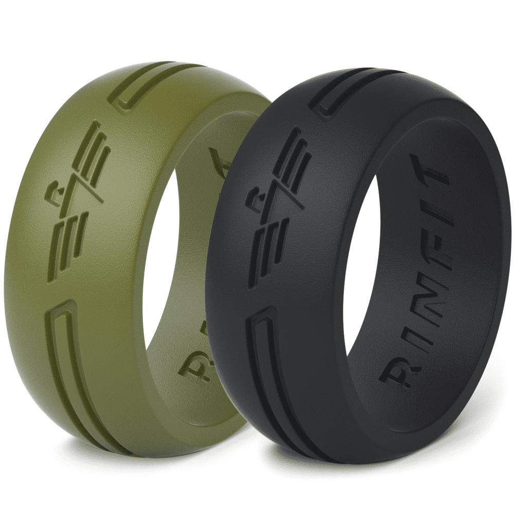 Rinfit Silicone Rings Rubber Wedding Band for Men 2 Rings Pack by