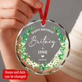 thumbnail image 5 of Custom Happy Birthday is One Glass Ornament Christmas, Wreath Ornament Gifts for Baby Boy Girl Kids, 1St Birthdays Keepsake for Xmas Tree, Personalized Name & Date Baby's First Birthday Ornaments, 5 of 6