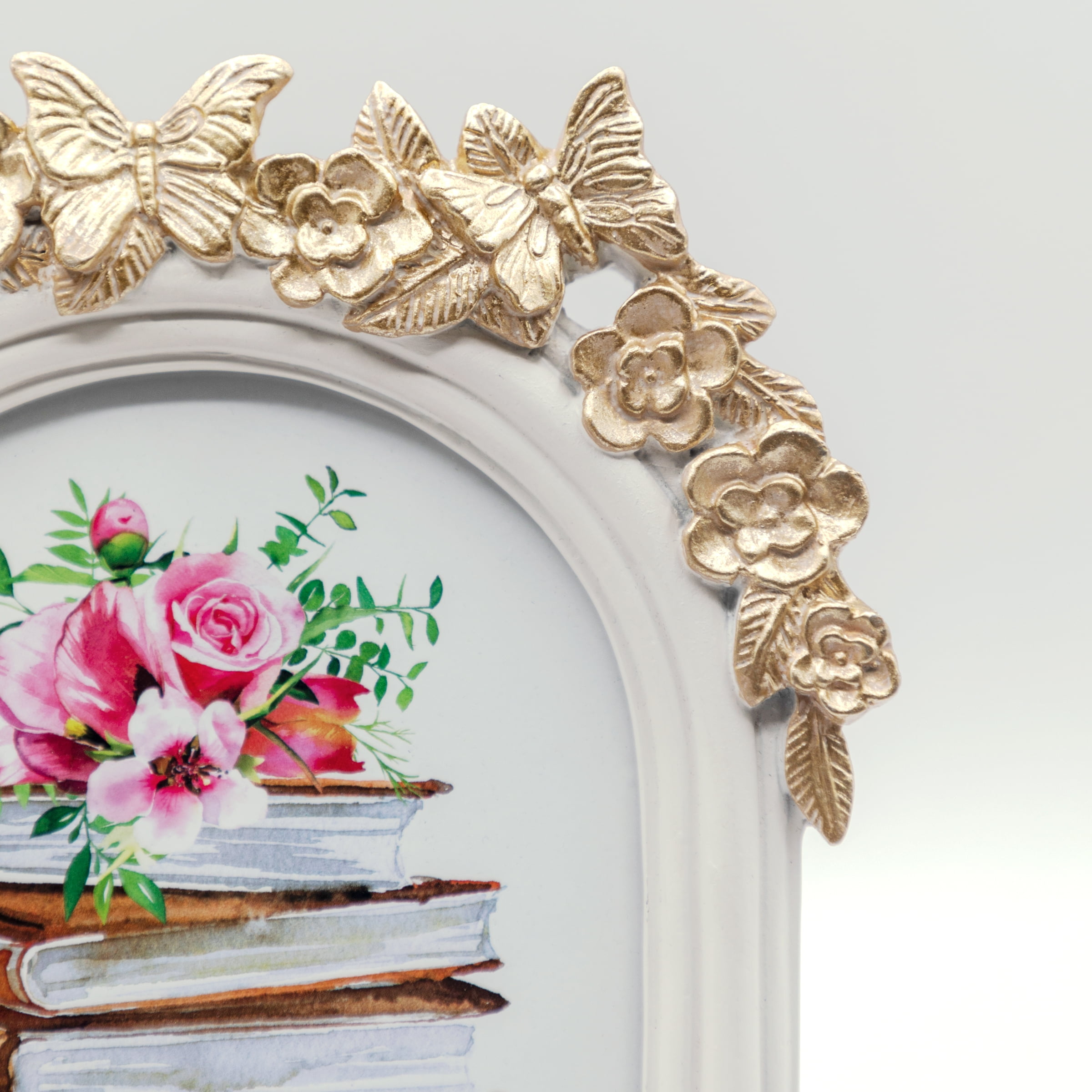 OneDesign Home 5x7 White Tabletop Resin Picture Frame with Gold Butterfly Detail