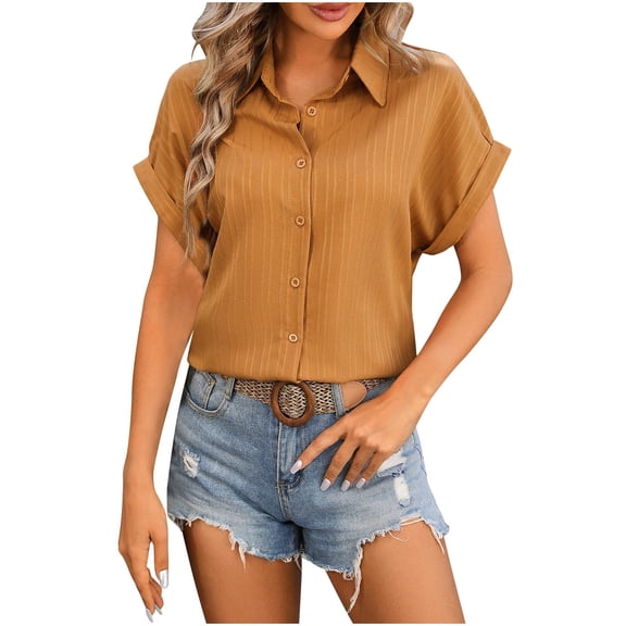 Besolor Button down Shirts for Women Lapel Short Sleeve Summer Tops Casual Loose Work Going out Blouse Tee Ladies Clothes