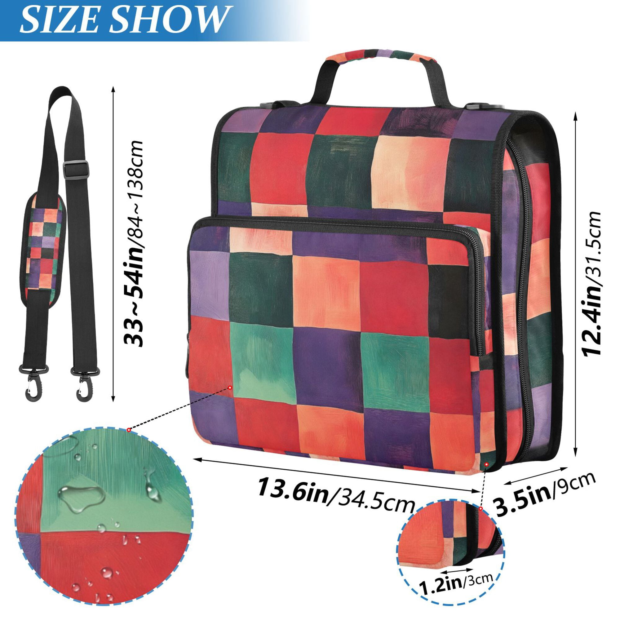 FORMRS Zipper Binder with Shoulder Strap 2-inch Ring 500 Sheet Capacity File Bag, Red and Purple Plaid Pattern