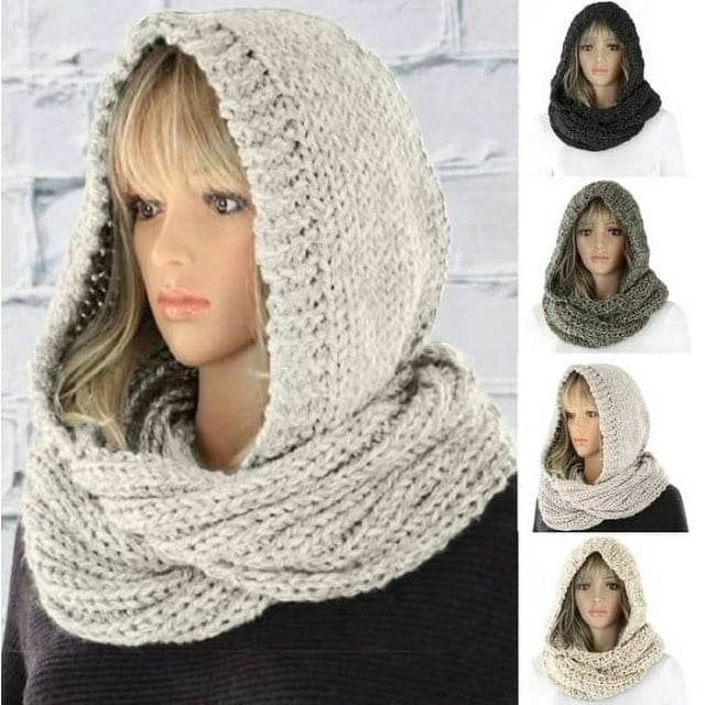 Women Hooded Scarf Thick Warm Soft Fashion Solid Color Woolen Hooded Scarf for Winter