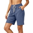 thumbnail image 2 of Women's Sweat Shorts Bermuda Drawstring Elastic Waist Lightweight Breathable Shorts with Pockets Athletic Casual Loose Outdoor Activities Short Pants, 2 of 7