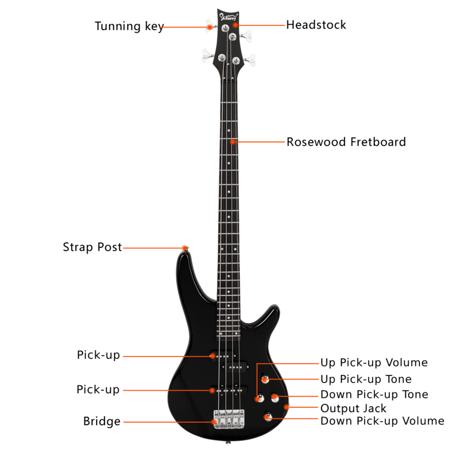 Hassch 4 String Electric Bass Guitar, 44 inch Bass Kit with Bag, Strap, Plectrum, Amp Wire and Wrench Tool, Black