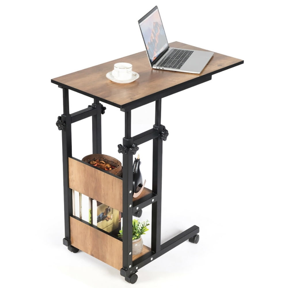 Finihen End Table, C-Shape Mobile Snack End Table with Storage Shelves, Sofa Side Table, Bed Side Table, for Living Room, Bedroom, Brown Finihen End Table, C-Shape Mobile Snack End Table with Storage Shelves, Sofa Side Table, Bed Side Table, for Living Room, Bedroom, Brown