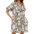 thumbnail image 4 of Short Sleeve Women Floral Print Loose Fit Lapel V-neck Casual Mini Dress, 4 of 7