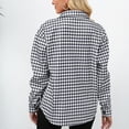 thumbnail image 5 of Defitshape Women's Houndstooth Plaid Long Sleeve Shirts Button Donw Shirt V Neck Loose Fit Black 4, 5 of 5