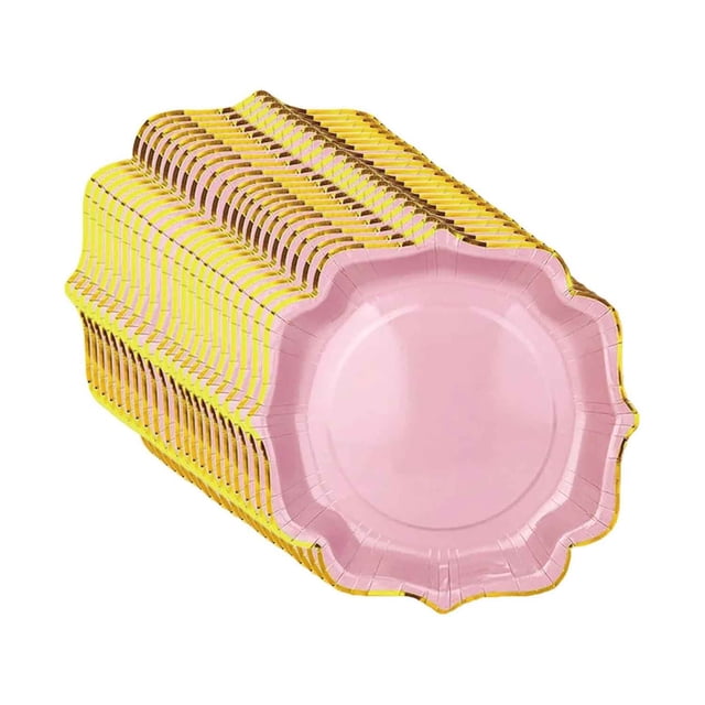 Platos de Papel Desechables para Postre, Borde Dorado, 40 Piezas, para Fiestas y Celebraciones (Rosado)