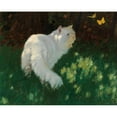 thumbnail image 2 of Arthur Heyer 18x15 Black Ornate Wood Framed Double Matted Museum Art Print Titled - White Cat and Butterflies, 2 of 5