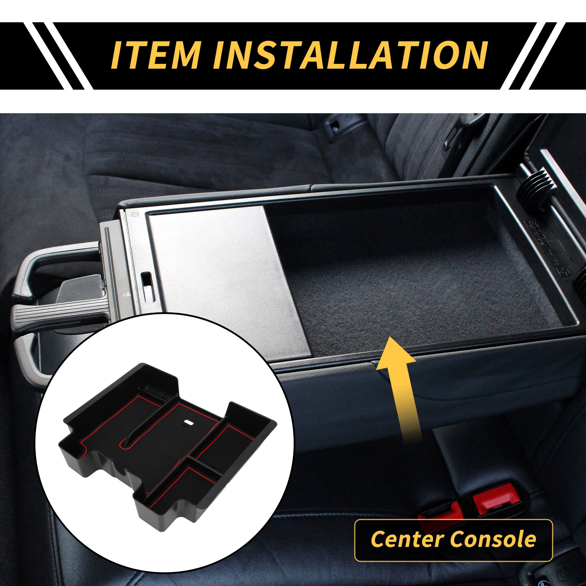 Unique Bargains Full Center Console Organizer Tray for Chevy Silverado 1500 for GMC Sierra 1500 2019-2022 Armrest Storage Box Insert Tray Full Console w/Bucket Seats ONLY Plastic Black Red