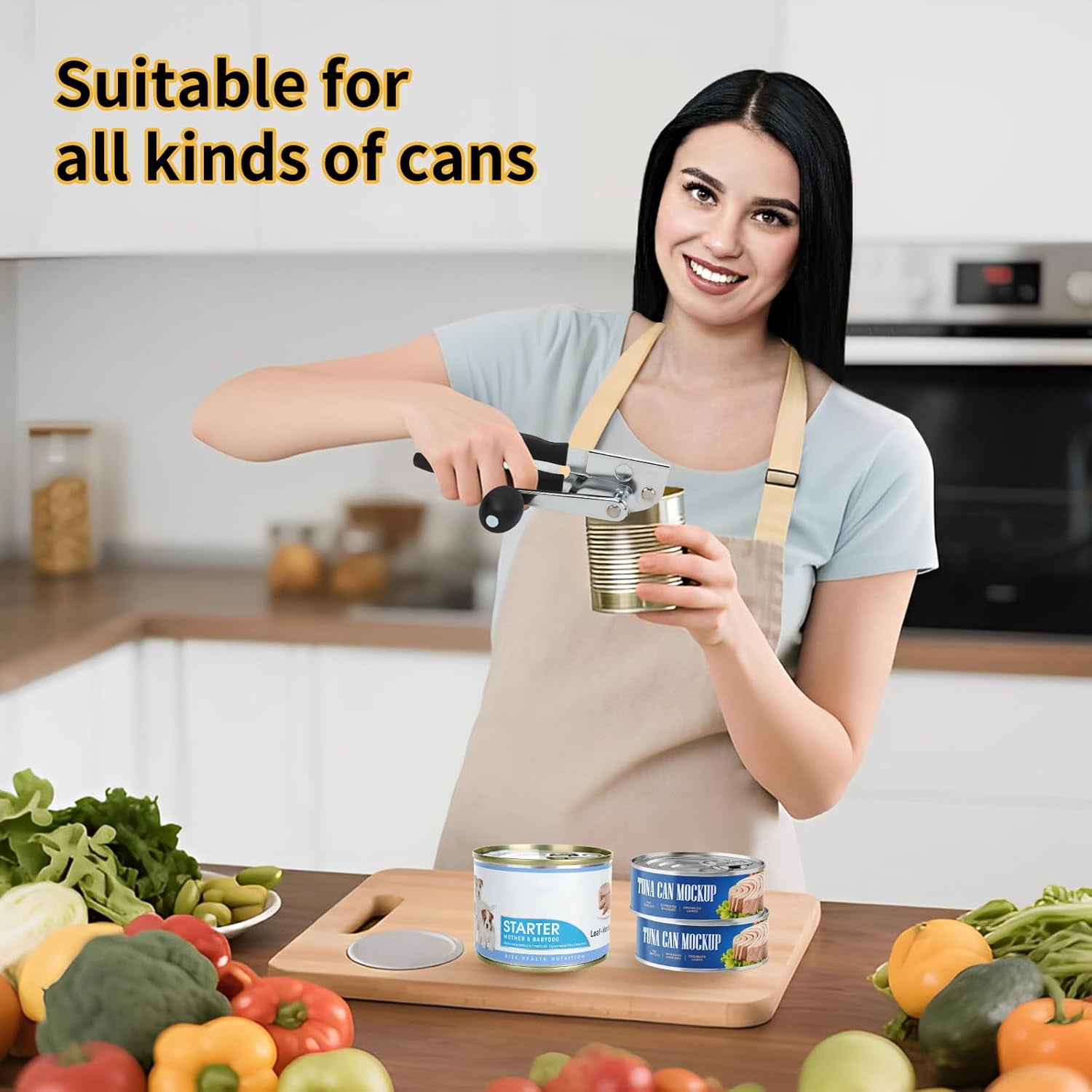 ABCISI Manual Can Opener, Heavy Duty Power Can Opener with Soft Touch Handle, Sharp Blade, Smooth Edge, Can Opener with Multi-Purpose Bottle Opener, Get a Bottle Opener, Black