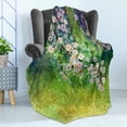thumbnail image 4 of Flower Soft Flannel Fleece Blanket, Traditional Multicolored Japanese Cherry Blossom Sakura Tree Petals Grass Land Paint, Cozy Plush for Indoor and Outdoor Use, 70" x 90", Pink Green, by Ambesonne, 4 of 5