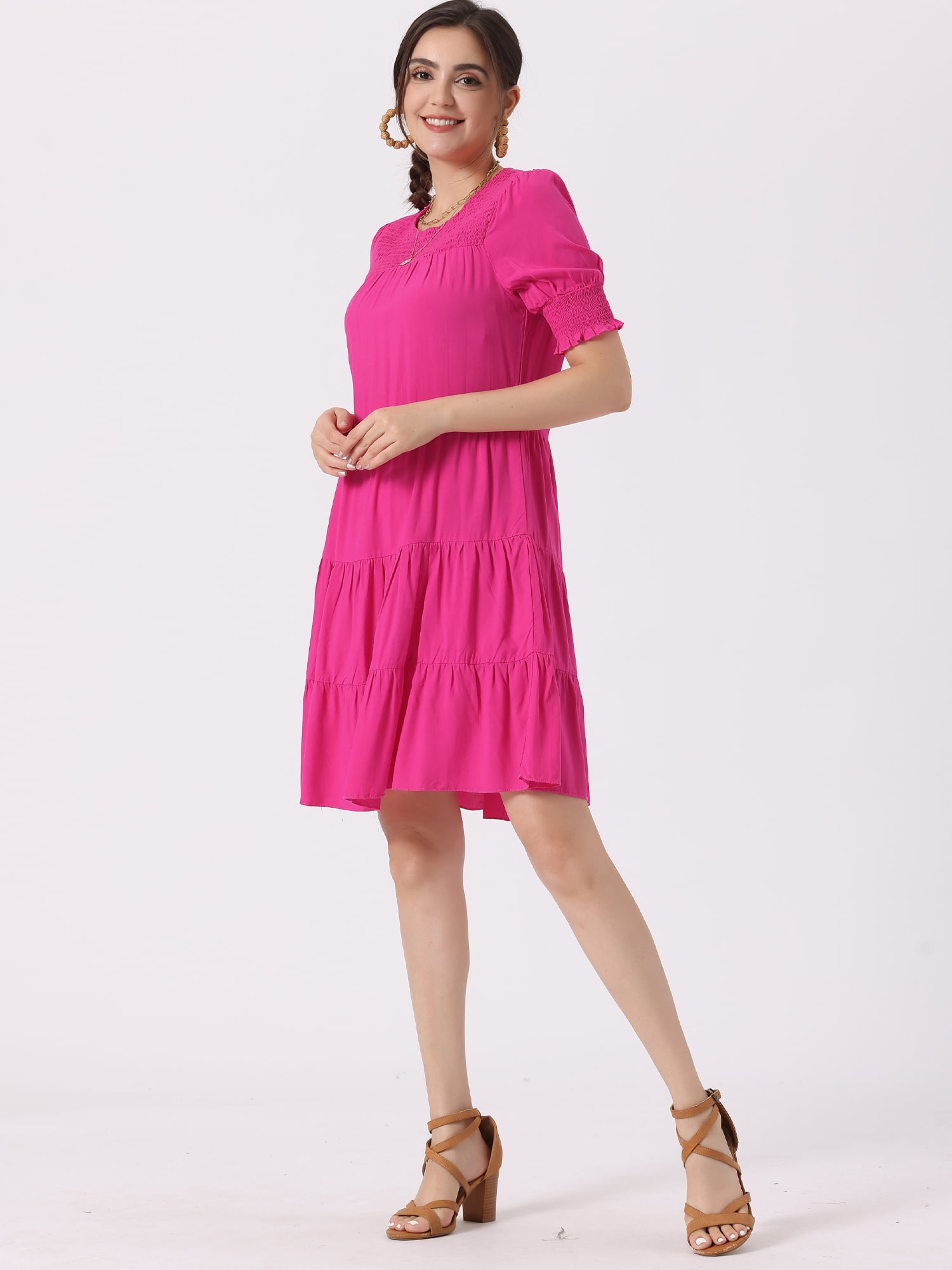 DARING DIVA Babydoll Swing Dress Tiered Tunic Dress XS Hot Pink