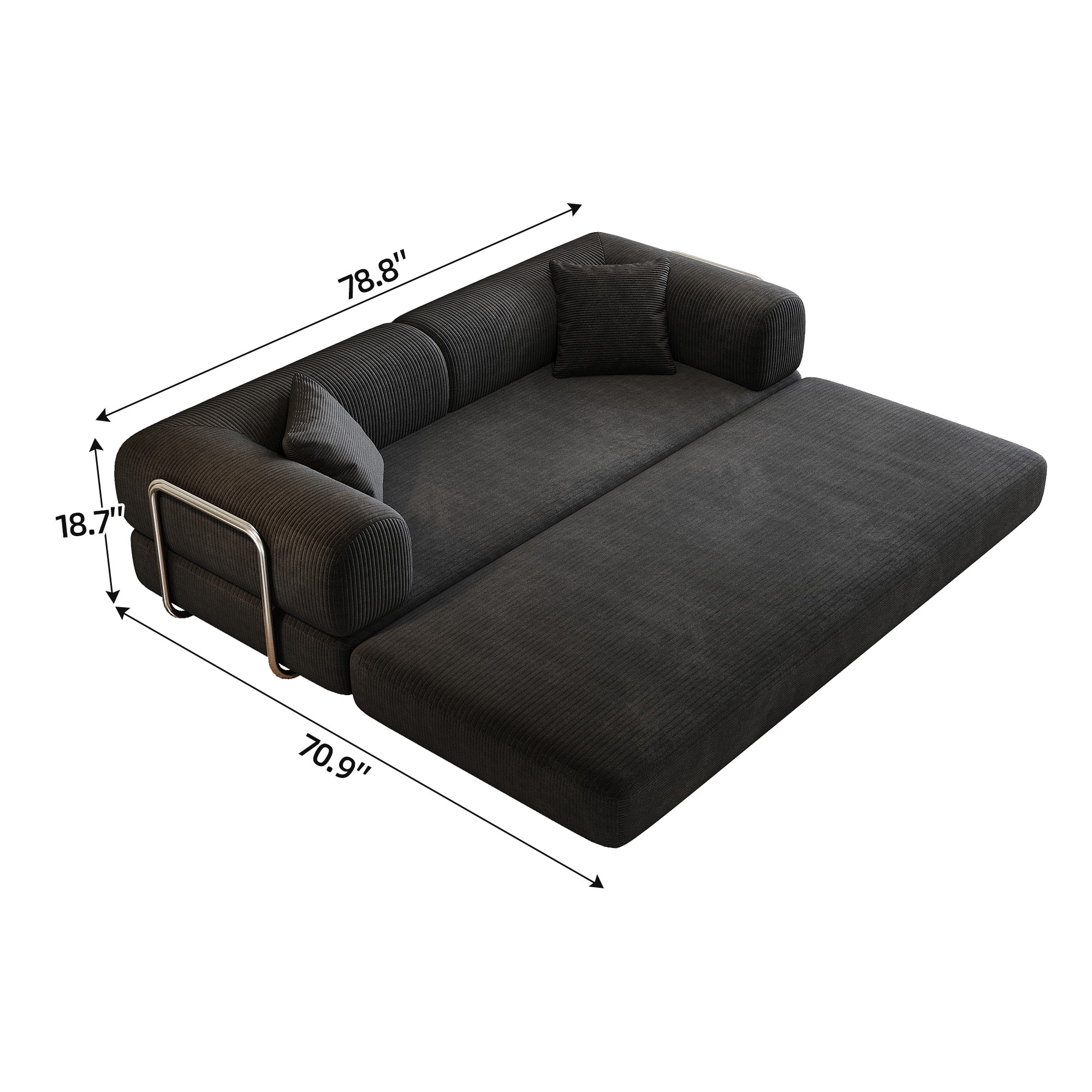 78.8" Compression Sofa Bed, Convertible Floor Futon Couch with Pillow & Armrests, Modular Corduroy Sofa, Black