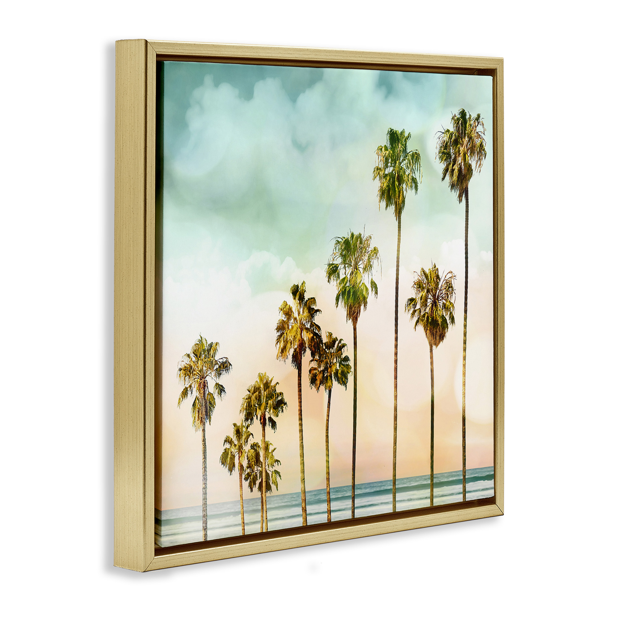 Stupell Industries Tropical Beach Palm Trees Nature Photography Gold Floater Framed Canvas Art Print Wall Art, 18 x 18
