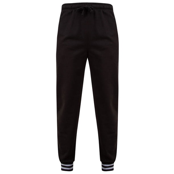 Front Row - Pantalón de Chándal Diseño de Rayas para Adultos Unisex (Negro, Gris Jaspeado)