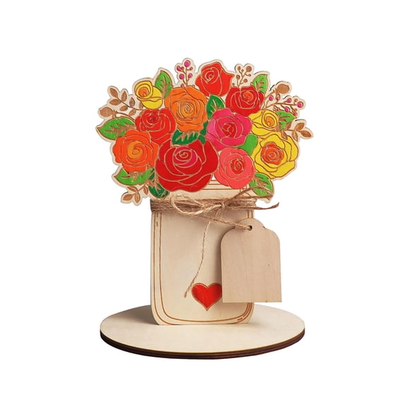JHyouerji Wooden Craft for Mothers Day Color Flower Bouquet Card with Stand DIY Blank Greeting Card for Mom Grandma Wife Sister Teachers Gifts