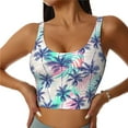 thumbnail image 2 of Haiem Palm Leaves Pattern Womens Sports Bra - U Neck Padded Low Impact Yoga Bra Workout Crop Top Gym Moisture-Wicking Workout Vest -Small, 2 of 9