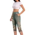 thumbnail image 5 of LEKWK Womens Yoga Pants with Pockets Floral Print High Waist Button Decor Capri Leggings Side Slit Summer Exercise Leggings Soft Casual Stretchy Pants, 5 of 7