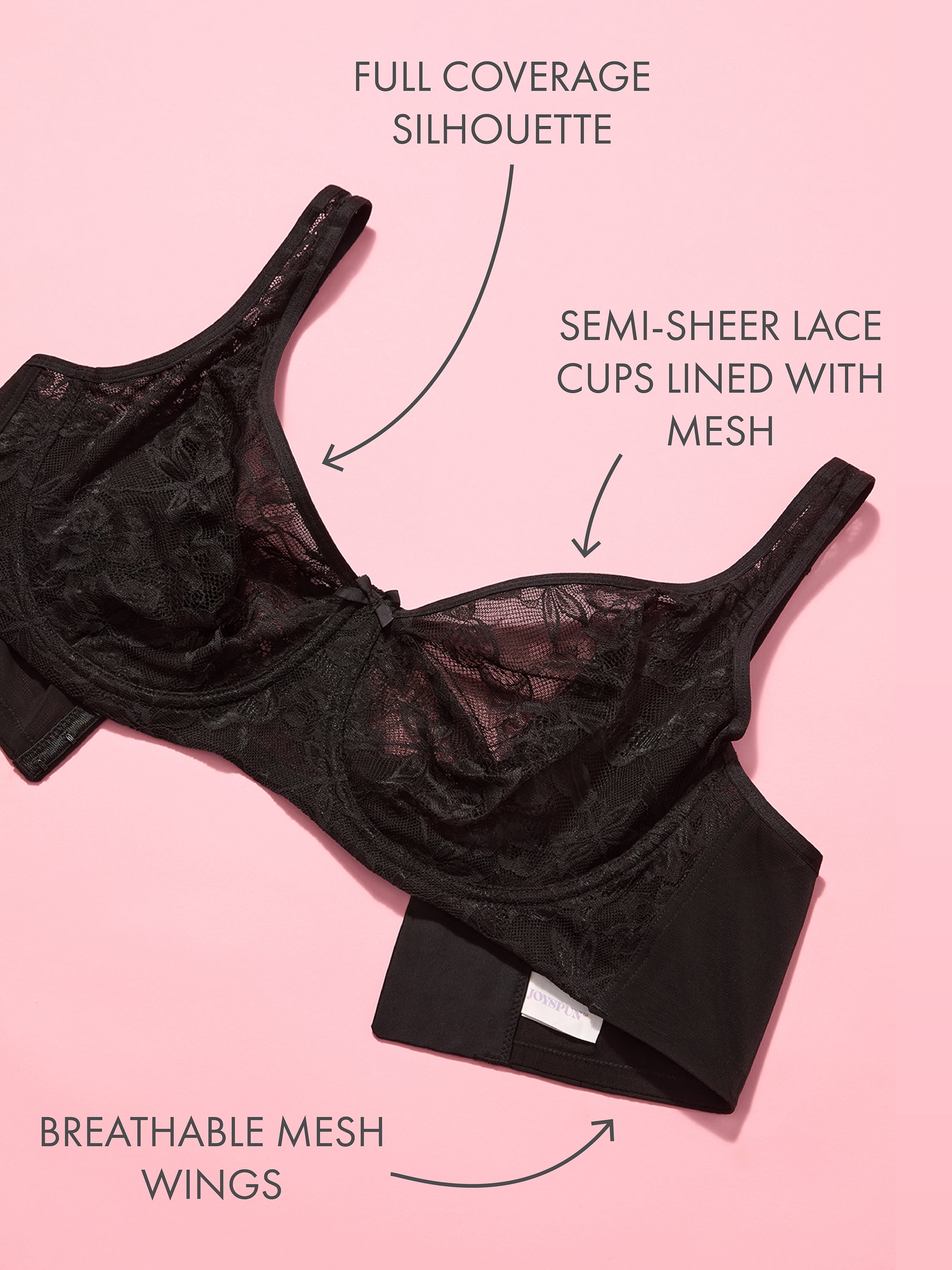 Joyspun Women's & Women's Plus Unlined Lace Balconette Bra, Sizes 38DD-46DDD