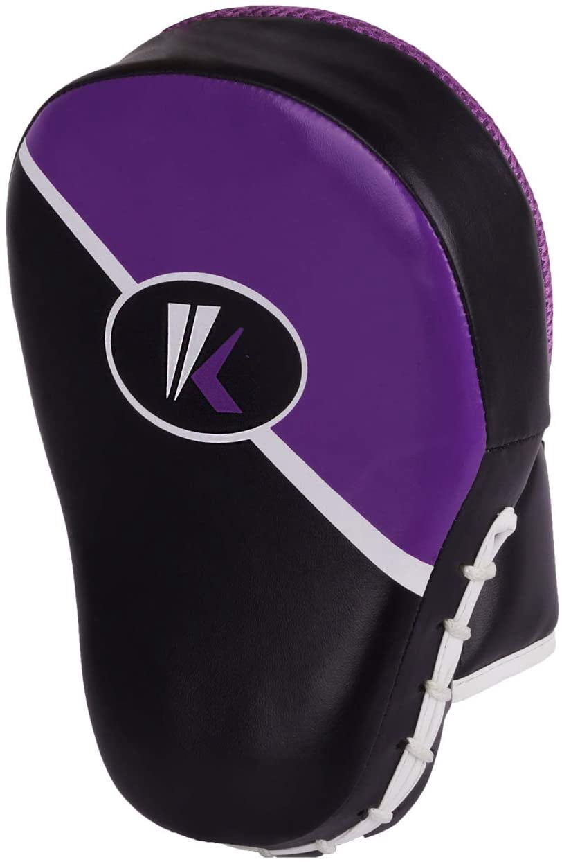 Kruzak Two-Tone Focus Mitts and Boxing Gloves Set for Kickboxing and Muay Thai MMA Training - Fitness Kit with Punching Pads for Martial Arts and Karate (Black/Purple, 16 oz)