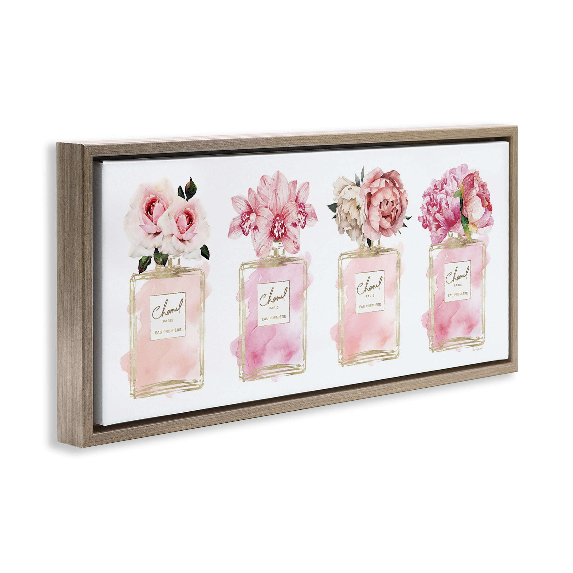 Stupell Industries Floral Bouquets Glam Fashion Jars Beauty & Fashion Painting Brown Floater Framed Canvas Art Print Wall Art, 25 x 11