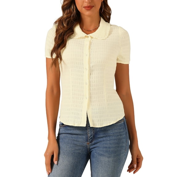 DARING DIVA Sweet Peter Pan Collar Button Down Blouses XS Cream