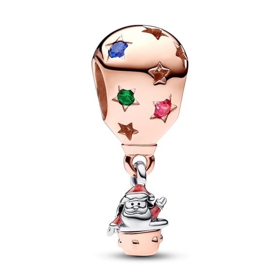 ROSIANNA 925 Sterling Silver Charm for Bracelets Two-tone Santa Claus in Hot Air Balloon Dangle Charm Women Bracelet Charm