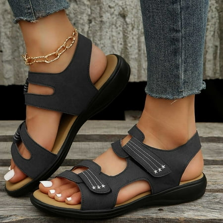 

HIMIWAY Black Heels Comfortable Women s Orthopedic Sandals Fishmouth Wedges High-heeled Shoes Women s Shoes Sandals Black 42