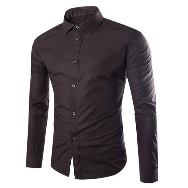 Blusa y camisa de manga larga con cuello vuelto para hombre, blusa informal de moda con solapa y botones, blusa transpirable de poliéster para hombre