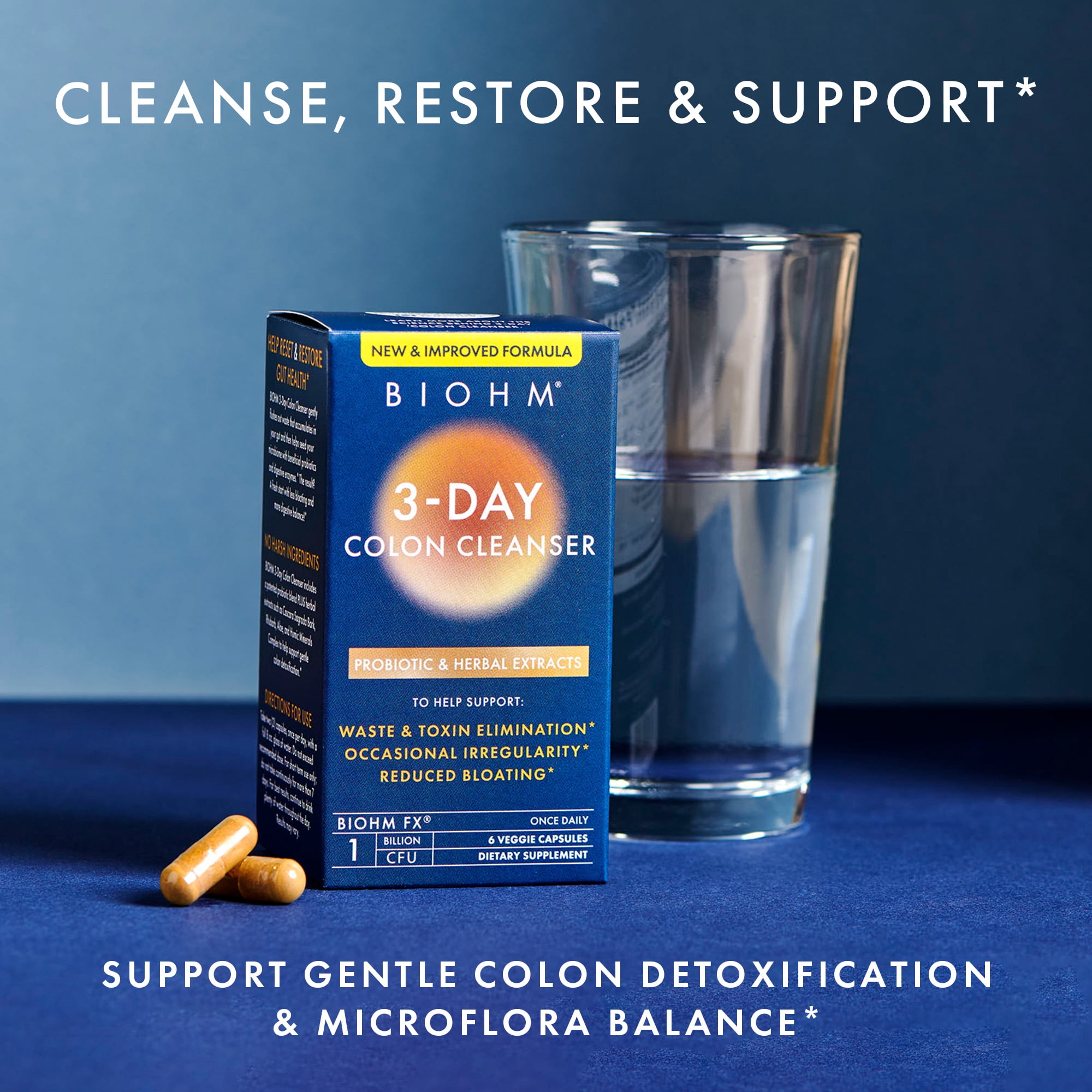 BIOHM 3-Day Colon Cleanse Probiotic Supplement, 6 Count, Made with Activated Charcoal, (Unisex)