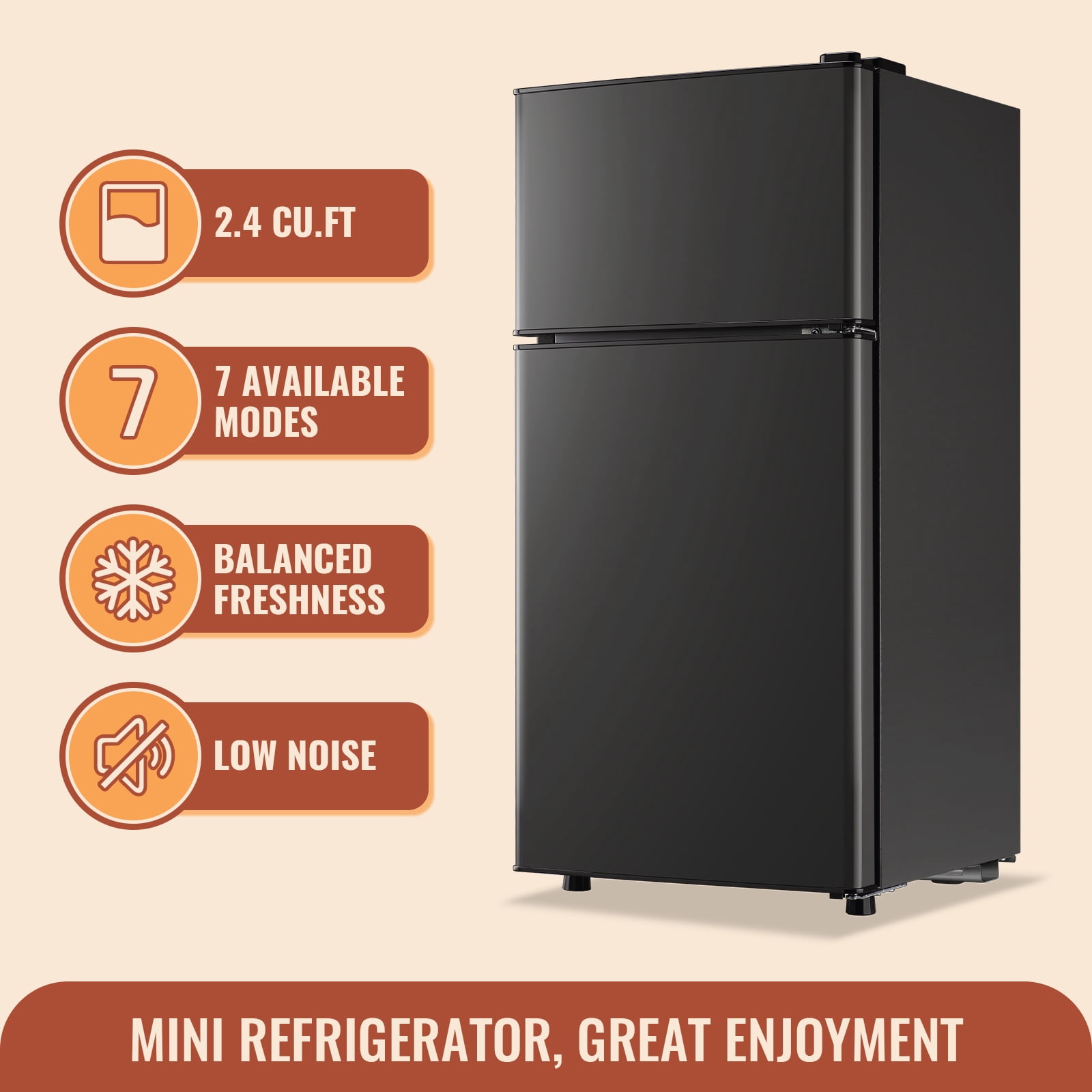 2.4 Cu.Ft Mini Fridge Small Refrigerator with Freezer 2 Removable