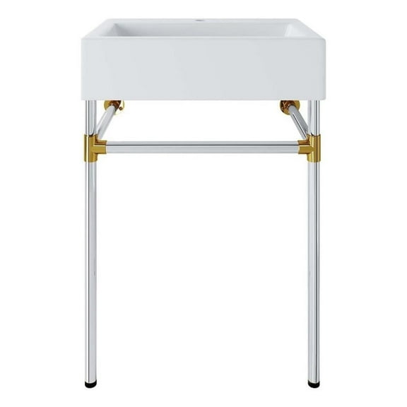 Modway Redeem 24" Wall-Mount Stainless Steel Bathroom Vanity in Silver/White