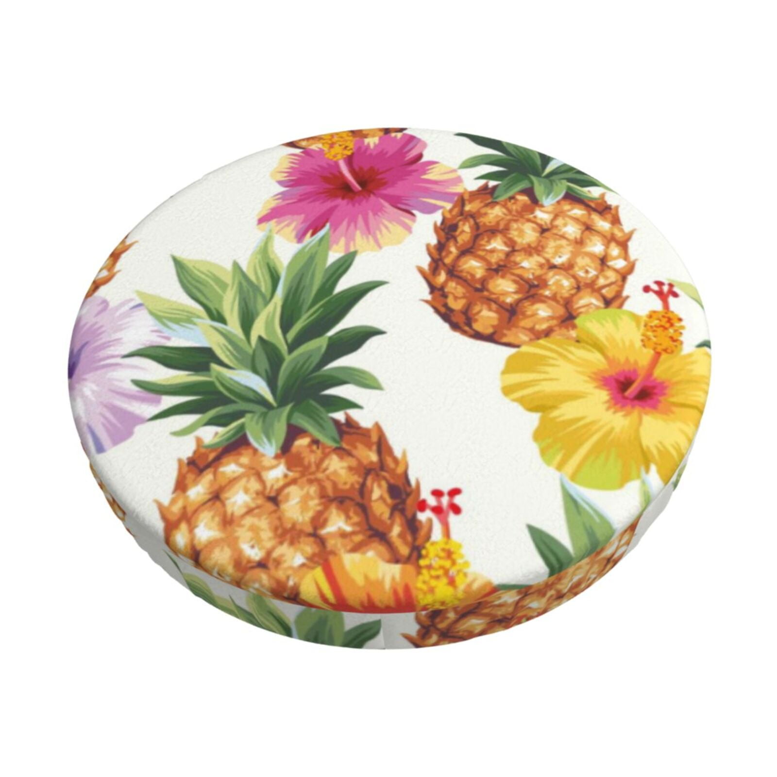 Easygdp Hawaiian Pineappl Print Easy To Install Bar Stool Covers&Stool Covers Round&Elastic Stool Cover, Barstool Covers,Washable&Bottom With Elastic Edge-12 inch