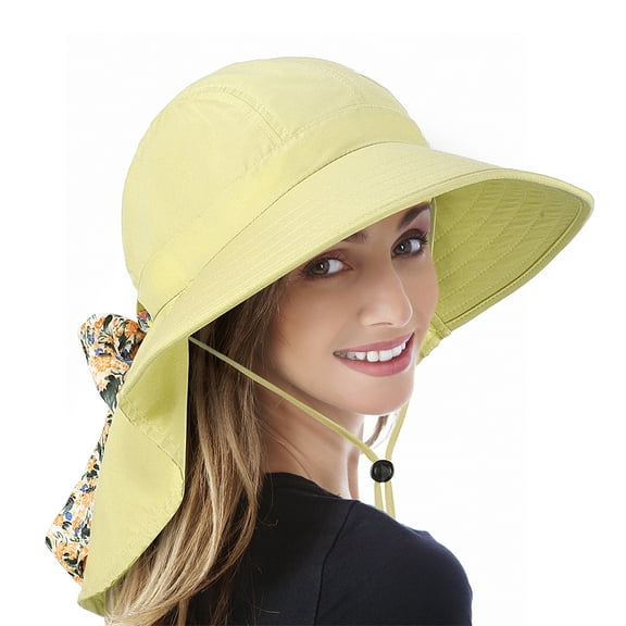 Sun Blocker Unisex Travel Sun Hat UPF 50 Female Large Brim Beach Neck Flap Hat for Camping Gardening Travel, Tan